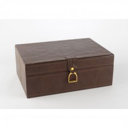 Kahve Gold Kulplu Deri Kutu 26x19x10cm