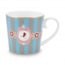 Love Birds Mavi/Haki Çizgili büyük Mug 250 ml 