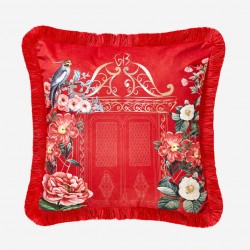 Chiara Alessi Magic Garden Kırmızı Kadife Dekoratif Yastık 45X45 Cm